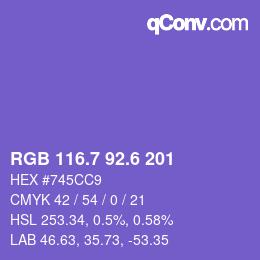 カラーコード: RGB 116.7 92.6 201 | qconv.com