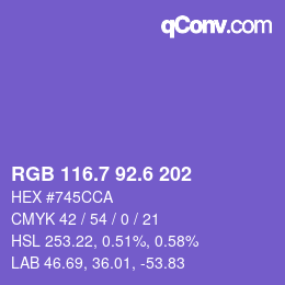 カラーコード: RGB 116.7 92.6 202 | qconv.com