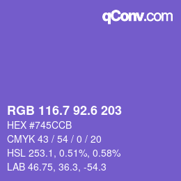 カラーコード: RGB 116.7 92.6 203 | qconv.com