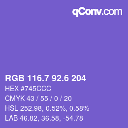 カラーコード: RGB 116.7 92.6 204 | qconv.com
