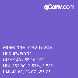 カラーコード: RGB 116.7 92.6 205 | qconv.com
