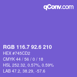 カラーコード: RGB 116.7 92.6 210 | qconv.com