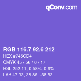カラーコード: RGB 116.7 92.6 212 | qconv.com