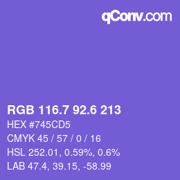 カラーコード: RGB 116.7 92.6 213 | qconv.com