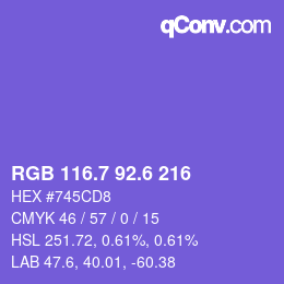 カラーコード: RGB 116.7 92.6 216 | qconv.com