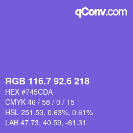 カラーコード: RGB 116.7 92.6 218 | qconv.com