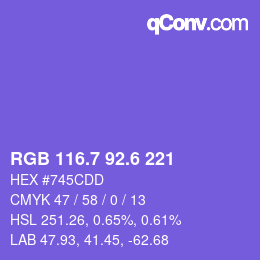カラーコード: RGB 116.7 92.6 221 | qconv.com