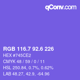 カラーコード: RGB 116.7 92.6 226 | qconv.com