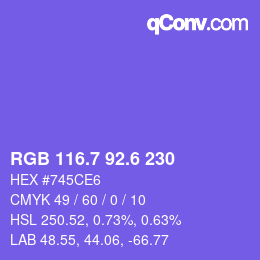 カラーコード: RGB 116.7 92.6 230 | qconv.com