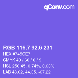 カラーコード: RGB 116.7 92.6 231 | qconv.com