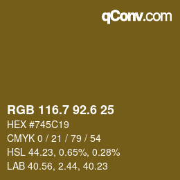 カラーコード: RGB 116.7 92.6 25 | qconv.com