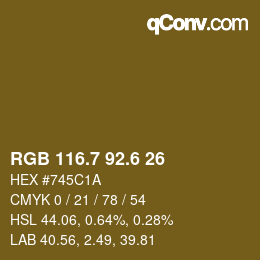 カラーコード: RGB 116.7 92.6 26 | qconv.com