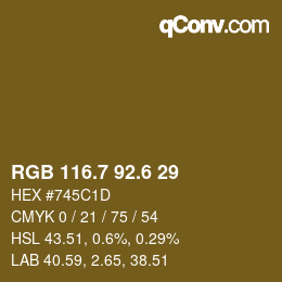 カラーコード: RGB 116.7 92.6 29 | qconv.com