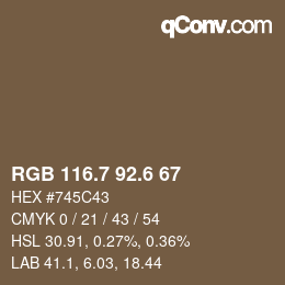 カラーコード: RGB 116.7 92.6 67 | qconv.com