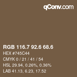 カラーコード: RGB 116.7 92.6 68.6 | qconv.com