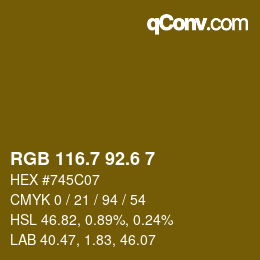 カラーコード: RGB 116.7 92.6 7 | qconv.com