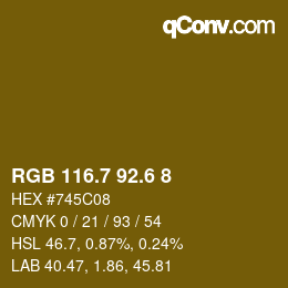 カラーコード: RGB 116.7 92.6 8 | qconv.com