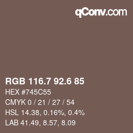 カラーコード: RGB 116.7 92.6 85 | qconv.com