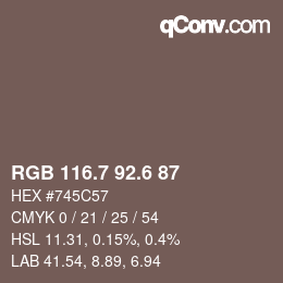 カラーコード: RGB 116.7 92.6 87 | qconv.com