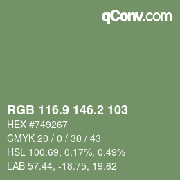 カラーコード: RGB 116.9 146.2 103 | qconv.com