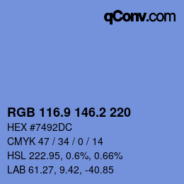 Color code: RGB 116.9 146.2 220 | qconv.com