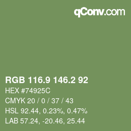 カラーコード: RGB 116.9 146.2 92 | qconv.com