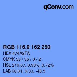 カラーコード: RGB 116.9 162 250 | qconv.com