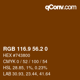 Color code: RGB 116.9 56.2 0 | qconv.com