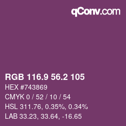 カラーコード: RGB 116.9 56.2 105 | qconv.com