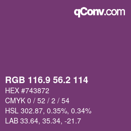 カラーコード: RGB 116.9 56.2 114 | qconv.com