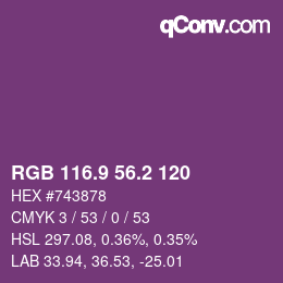 カラーコード: RGB 116.9 56.2 120 | qconv.com
