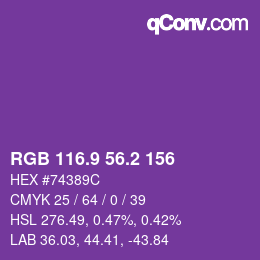 カラーコード: RGB 116.9 56.2 156 | qconv.com