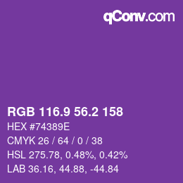 カラーコード: RGB 116.9 56.2 158 | qconv.com