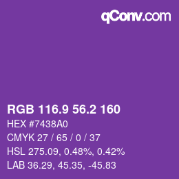 カラーコード: RGB 116.9 56.2 160 | qconv.com