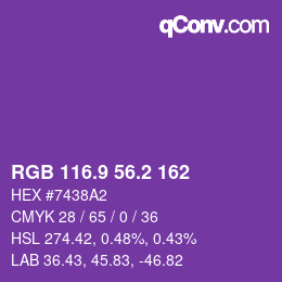 カラーコード: RGB 116.9 56.2 162 | qconv.com