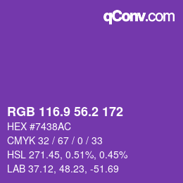 カラーコード: RGB 116.9 56.2 172 | qconv.com