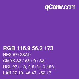 カラーコード: RGB 116.9 56.2 173 | qconv.com