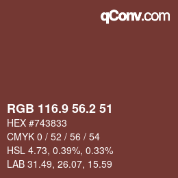 カラーコード: RGB 116.9 56.2 51 | qconv.com