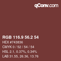 Color code: RGB 116.9 56.2 54 | qconv.com