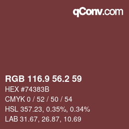 Color code: RGB 116.9 56.2 59 | qconv.com
