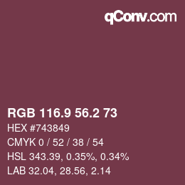 Color code: RGB 116.9 56.2 73 | qconv.com