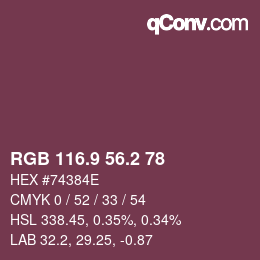 Color code: RGB 116.9 56.2 78 | qconv.com