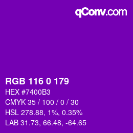 Color code: RGB 116 0 179 | qconv.com