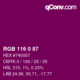 Color code: RGB 116 0 87 | qconv.com
