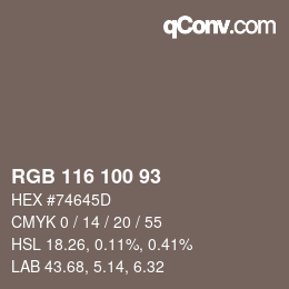 カラーコード: RGB 116 100 93 | qconv.com