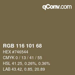 颜色代码: RGB 116 101 68 | qconv.com