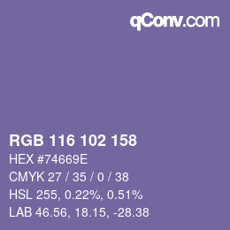 Color code: RGB 116 102 158 | qconv.com