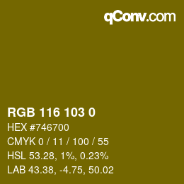 Color code: RGB 116 103 0 | qconv.com