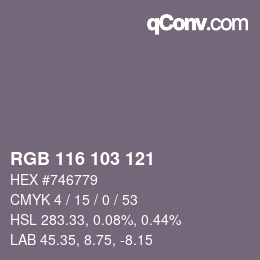 Color code: RGB 116 103 121 | qconv.com