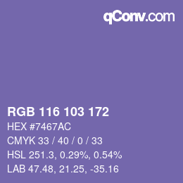 Color code: RGB 116 103 172 | qconv.com
